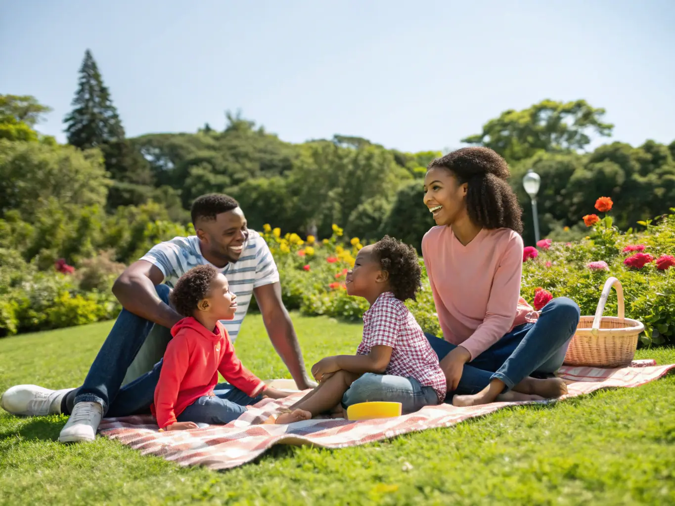 An image showing employees and their families enjoying a recreational activity, such as a sports day or a picnic, emphasizing health, wellness, and social interaction.
