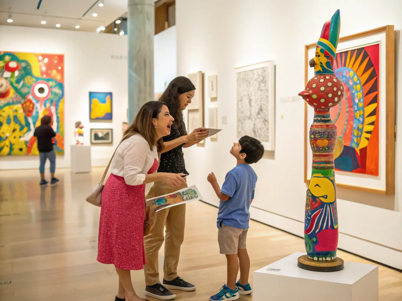 A photograph capturing a group of employees and their families on a guided tour of a local museum, showcasing historical artifacts and engaging exhibits.